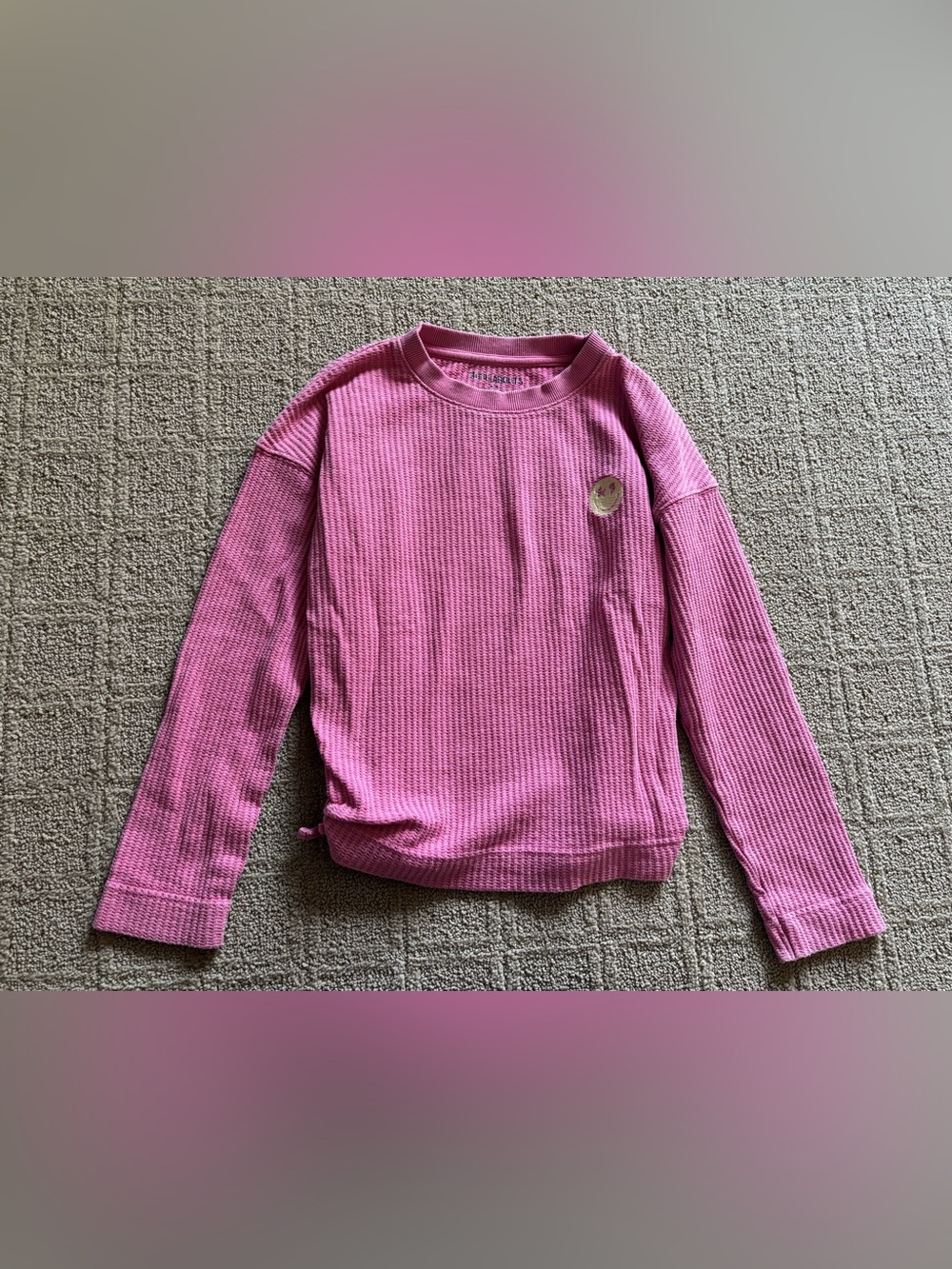 Casual Pink Waffle-Knit Girls Sweater